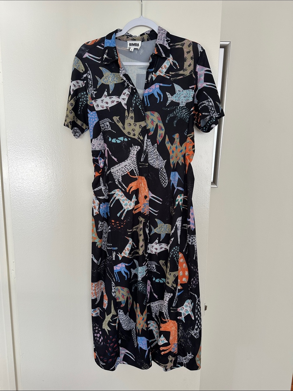 Bimba Black Multi-Animal Print Short-Sleeve Midi Dress